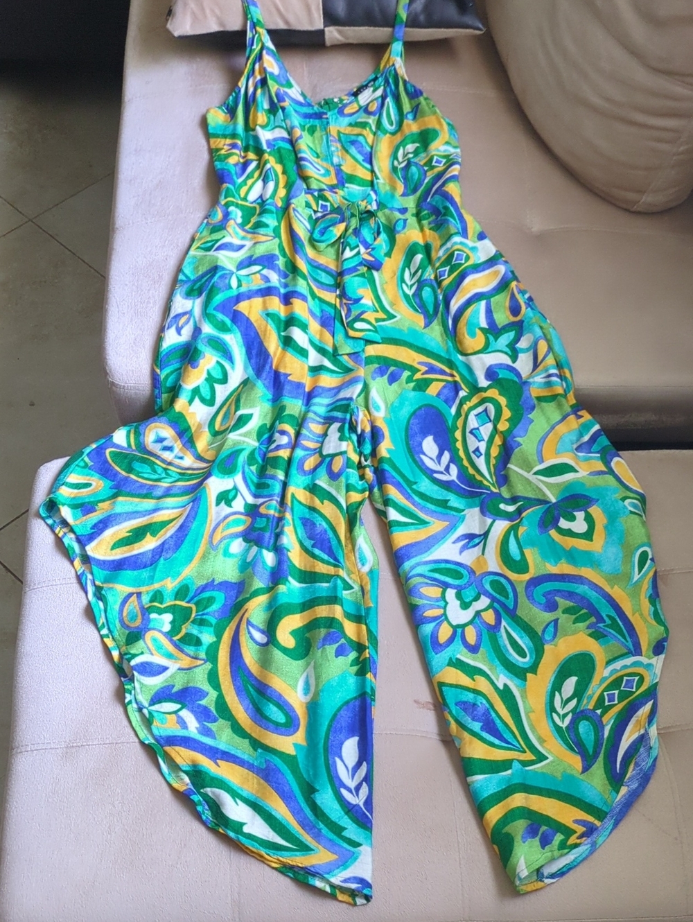 1. State Bright Green & Blue Floral Wide-Leg Jumpsuit